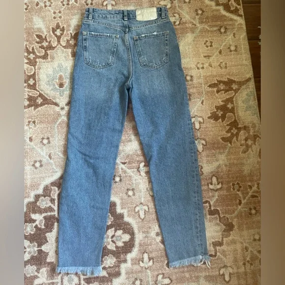 Zara Blue Distressed Straight Leg Jeans - Picture 6 of 7